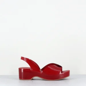 Sandales sabot en cuir vernis rouge à plateforme légère - 11730 VETRO GINGER