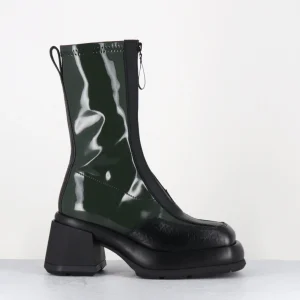 Boots chunky zip central vernis vert & cuir noir - CAMILA GREEN BOOTS