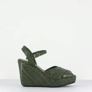 Sandales compensées en cuir tressé kaki - Sofia Musgo