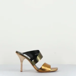 Sandales à talon en cuir métallisé bronze - M6045 BRONZO