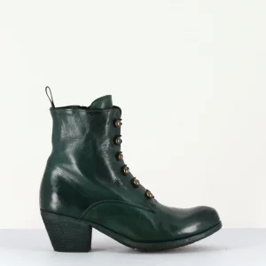 Bottines à boutonnière en cuir vert & moyen talon - GISELLE060 GREEN