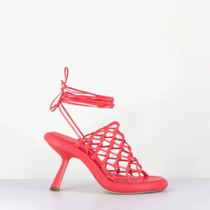 Sandales talon destructuré en cuir tressé rose - 1C6962D BRIGHT RED