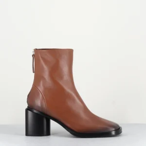 Boots en cuir camel bout carré talon bloc - LINDA13 FONDENTE