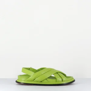 Sandales plates japonisantes en agneau plongé vert - DRIKA1 NAPPA KIWI