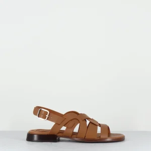 Sandales plates en cuir camel multi-brides - WALAI LINDA CAMEL