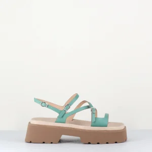 Sandales à plateforme légère en cuir vert d'eau - PE7423 VERDE