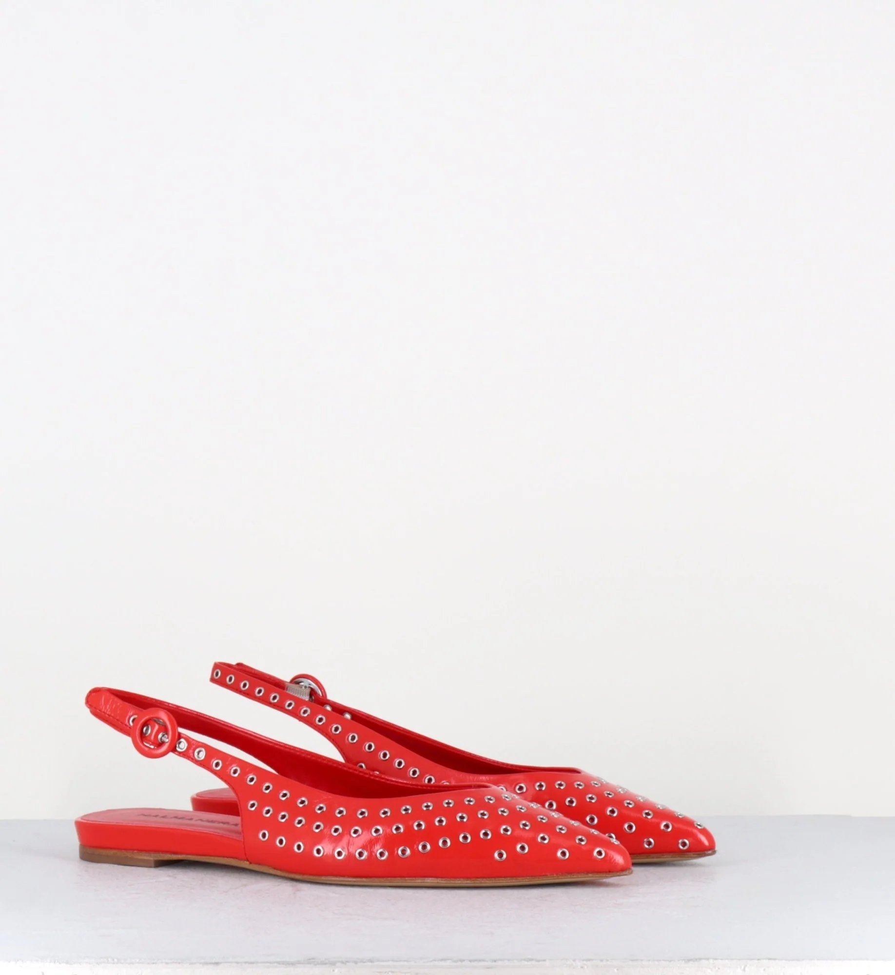 Ballerines slingback pointu cuir rouge & oeillets - LAS53 GLAZE ROSSO – Image 4