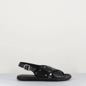 Sandales plates en cuir noir clouté - 34-716 NERO