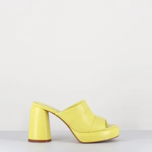 Mules à plateforme en cuir jaune - ERIKA02 GLAZE LIMONE
