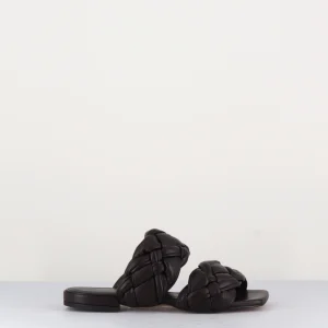 Mules plates en cuir tressé marron - 21KGU74 COFFE