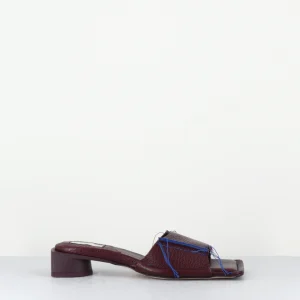 Mules cuir violet & fils bleus petit talon - FIFI TUMBLED MAUVE