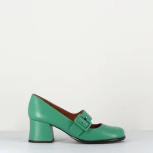 Babies rétro en cuir vert petit talon - MIKO GREEN