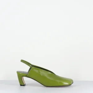 Slingback en cuir vert bout anatomique talon virgule - TEL44 VENICE APPLE GREEN