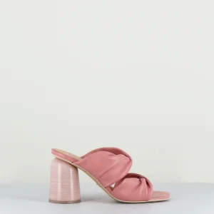 Mules à talon bout carré en cuir rose NIKKI16 ROSE