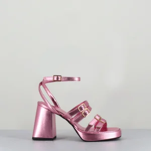 Sandales multi-brides à plateforme cuir métallisé rose - MINATE LAMINATO NINFEA