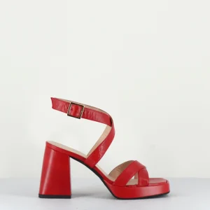 Sandales à plateforme en cuir lisse rouge - YEL3009 RED