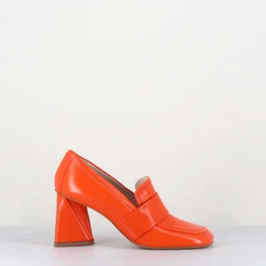 Mocassins à talon en cuir naplak orange - A5183 ARANCIO