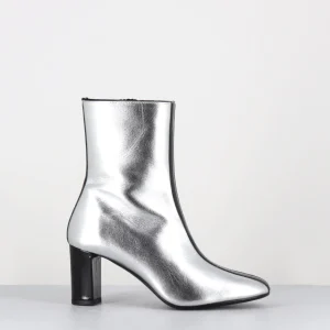 Boots 60s à talon cuir métallisé argent et vernis noir - DEMY ARGENTO NERO