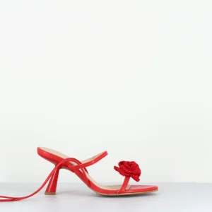 Sandales à fleur en cuir rouge & longues brides - KENDRA RED SANDALS