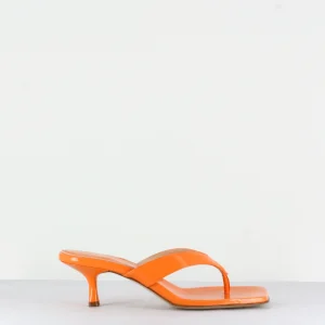 Tongs bout carré petit talon en cuir orange - RB1075 Nettarina