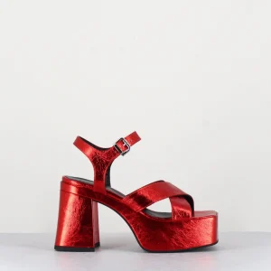 Sandales à plateforme en cuir métallisé froissé rouge - AMERI ROSSO