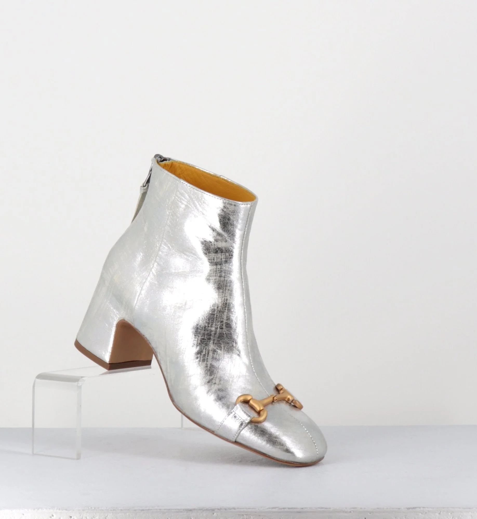 Boots 70s petit talon en cuir argent vieilli - Q199 VINTAGE SILVER – Image 4