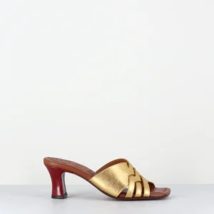 Mules petit talon métallisé bronze & rouge - NALMA44 DALI ORO