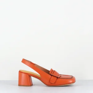 Mocassins slingback à talon en cuir orangé 70s - S242234 REMUVE ORANGE