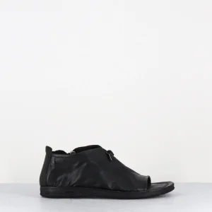 Sandales plates en cuir gras noir - A16062 NERO