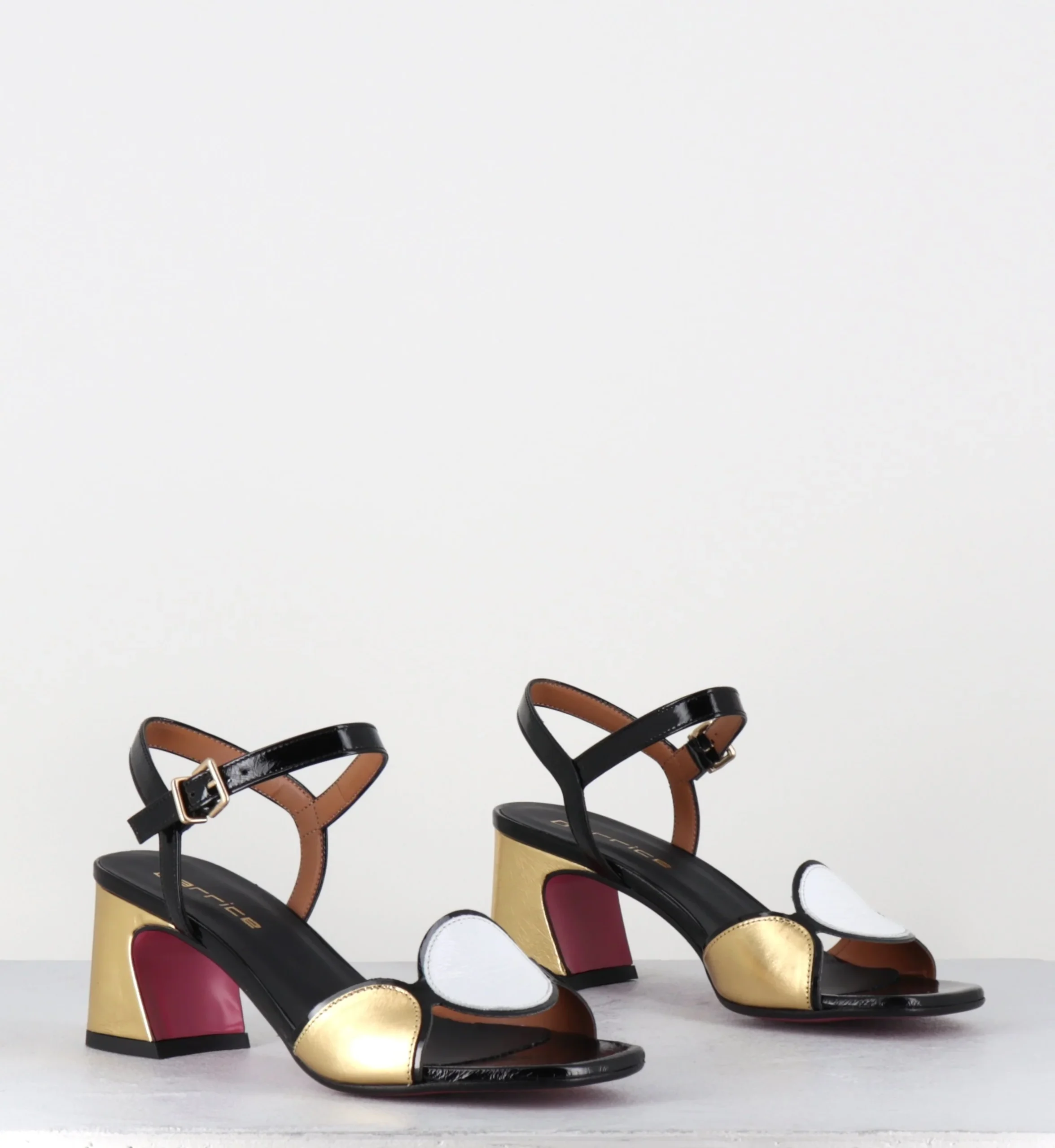 Sandales 60s en cuir doré noir blanc - CARTOU LUX NERO – Image 8