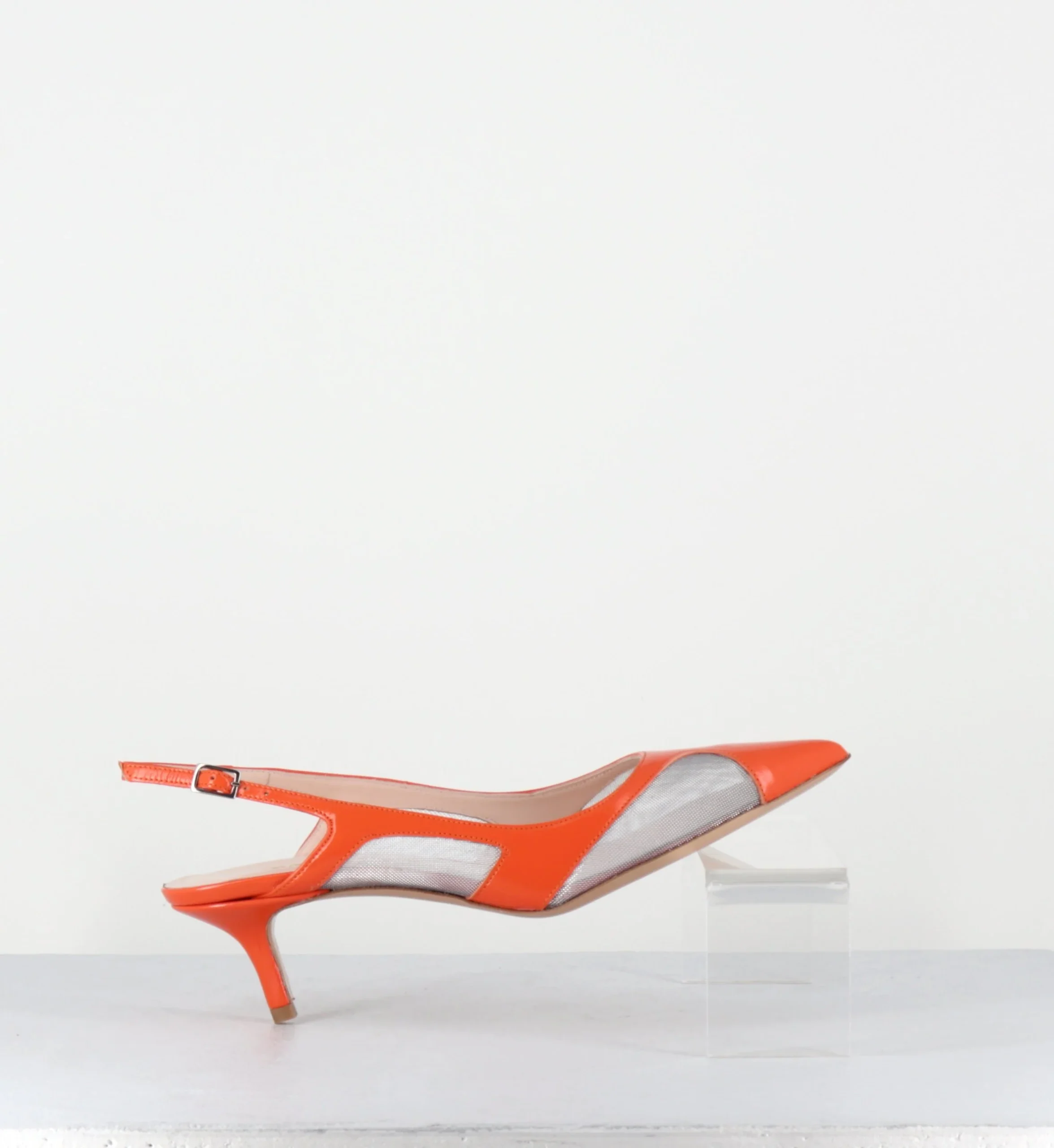 Escarpins slingback bout pointu cuir orange & mesh argent - ORLA2 VERLUX ARANCIATA – Image 6