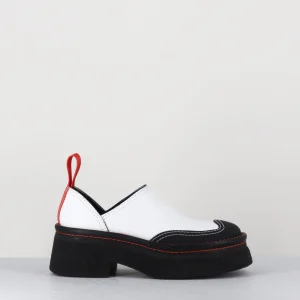 Sabots chunky cuir blanc & orange - MERCEDES WHITE MULES