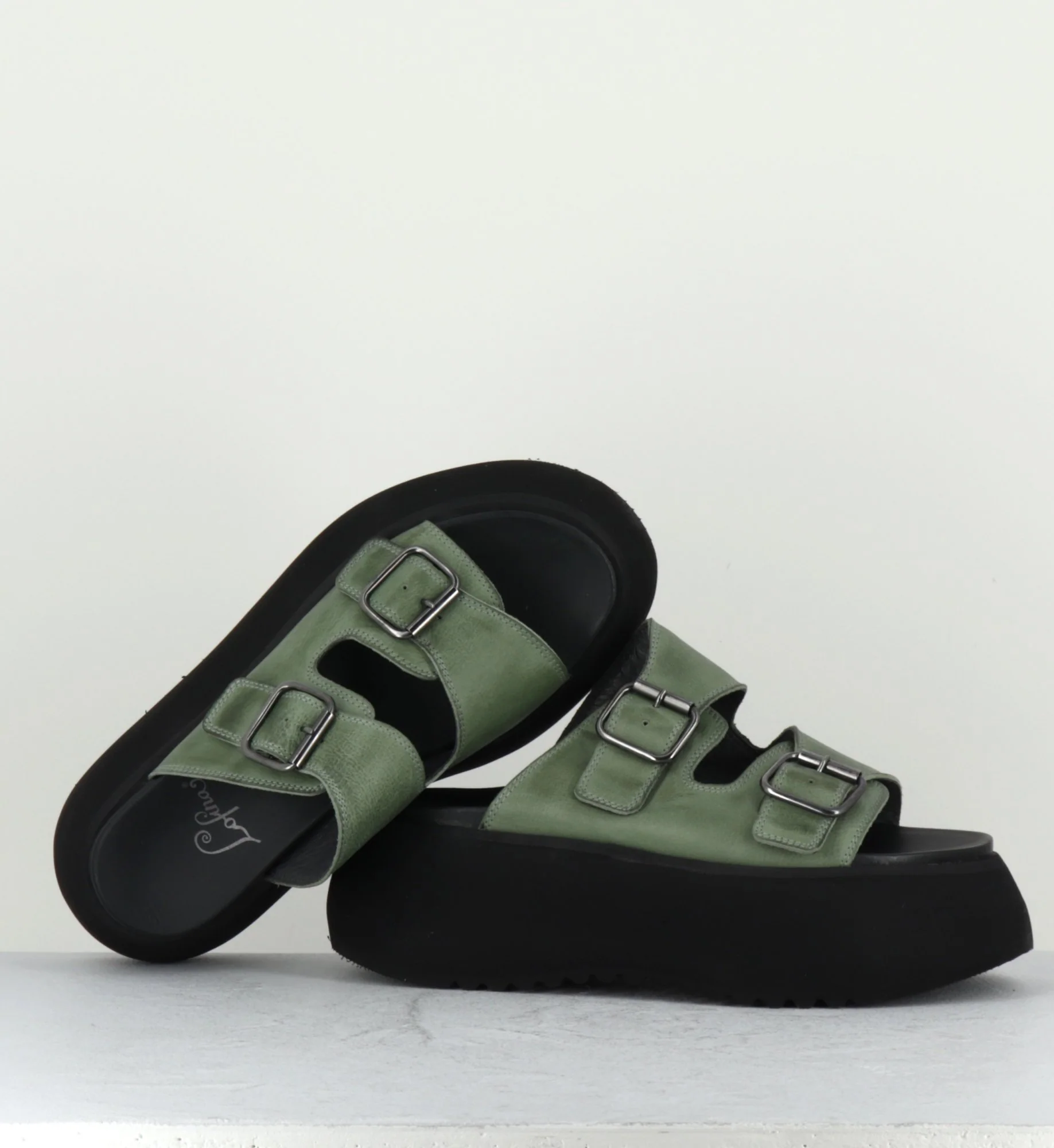 Sandales cuir kaki plateforme chunky noire - 1E002 GREEN – Image 3
