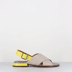 Sandales plates en cuir greige & jaune - WASPI LINDA ASH