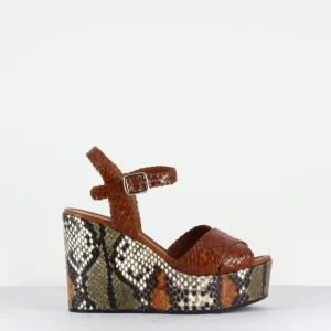 Sandales compensées en cuir tressé cognac - Gabi