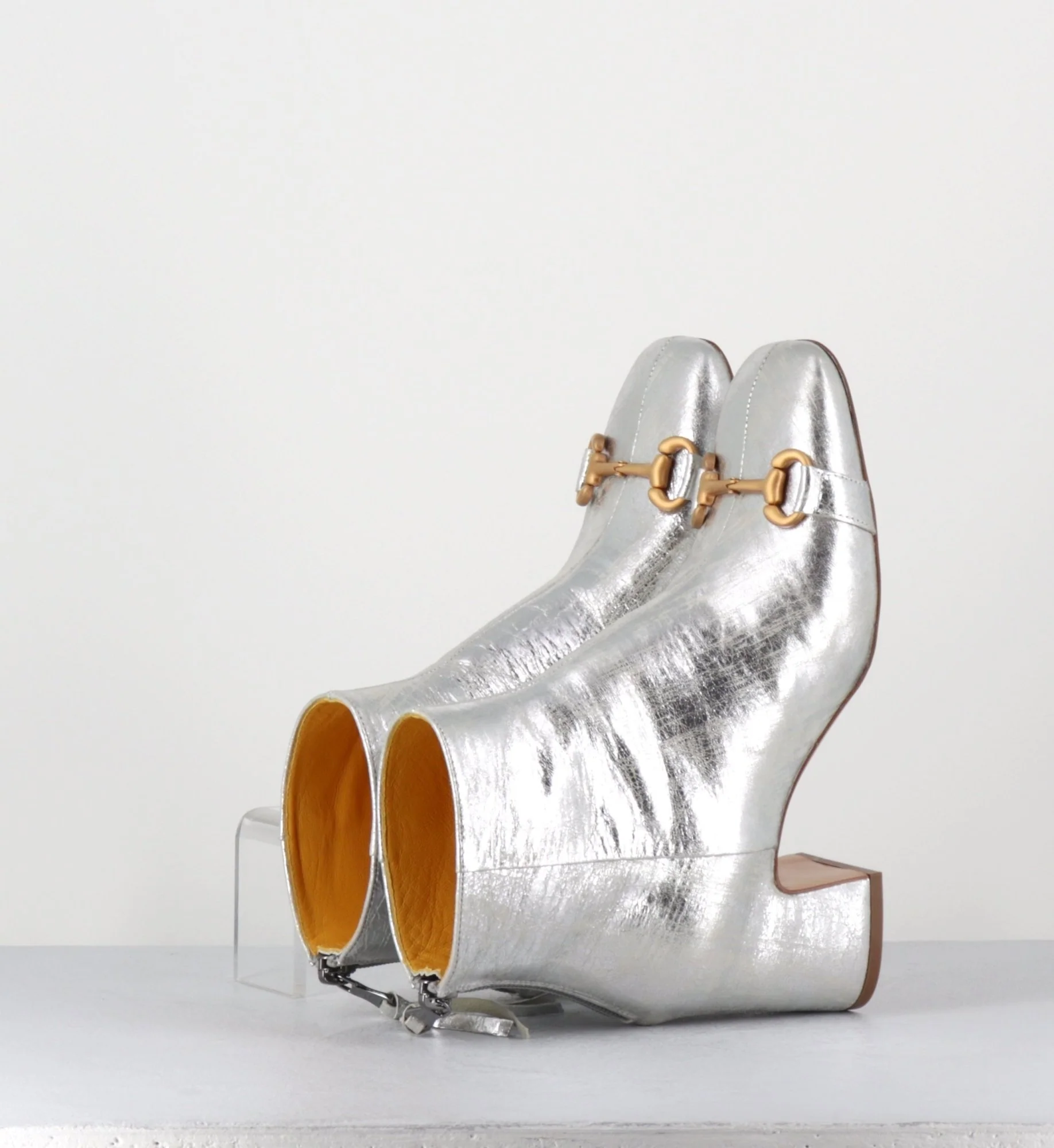 Boots 70s petit talon en cuir argent vieilli - Q199 VINTAGE SILVER – Image 5