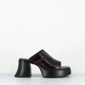 Mules à plateformes 70s cuir marron & surpiqûres - LOTA BROWN SANDAL