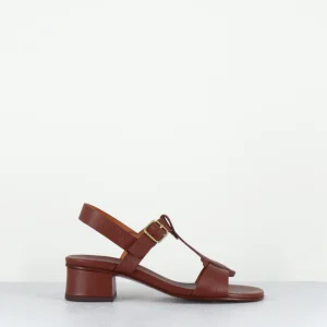 Sandales en cuir marron petit talon - QUACO44 PIEL NAPA