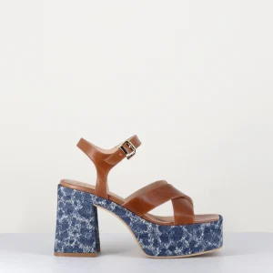 Sandales à plateforme en cuir camel&jean - PE7637 CUOIO