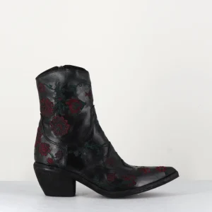 Santiags cuir noir broderies fleurs - 3843 IGNIS NERO