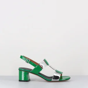 Sandales 60s bout carré en cuir vernis vert & argent - LEFAI7 VERDE ARGENTO