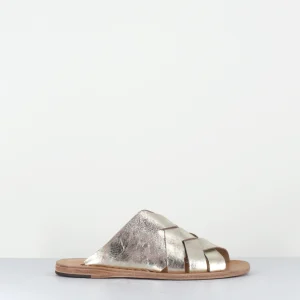 Mules plates en cuir tressé or clair - ITACA 049 MAX PLATINO