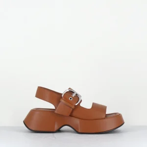 Sandales à plateforme en cuir camel & boucle argent - 1E1500D TRAVEL TOBACCO
