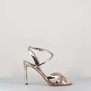 Sandales talon haut cuir imprimé serpent doré - 11119 VIPER PLATINO