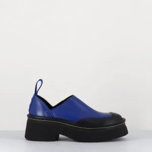 Sabots chunky cuir grainé bleu électrique - MERCEDES BLUE MULES