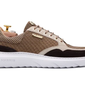 Baskets en cuir python et daim beige