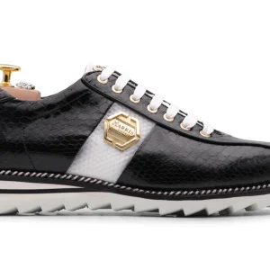 Baskets en cuir python noir