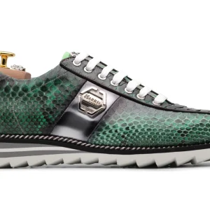 Baskets en cuir python vert