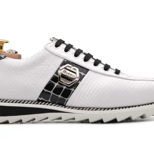 Baskets en cuir python blanc