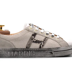 Sneaker vintage en cuir python et toile
